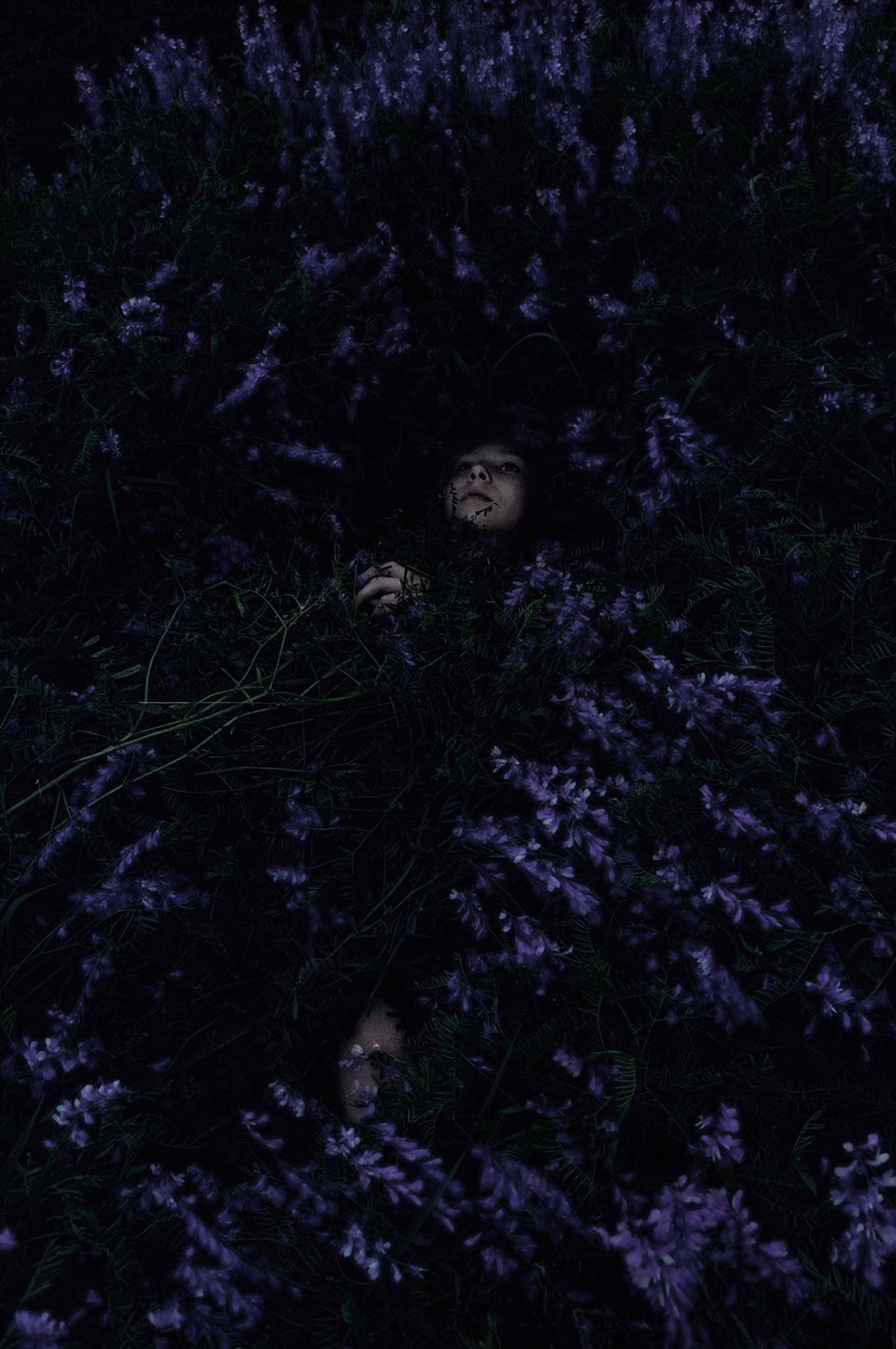 Photo by Yevgenia “Jane” Laptii - a person lying in a field of purple flowers